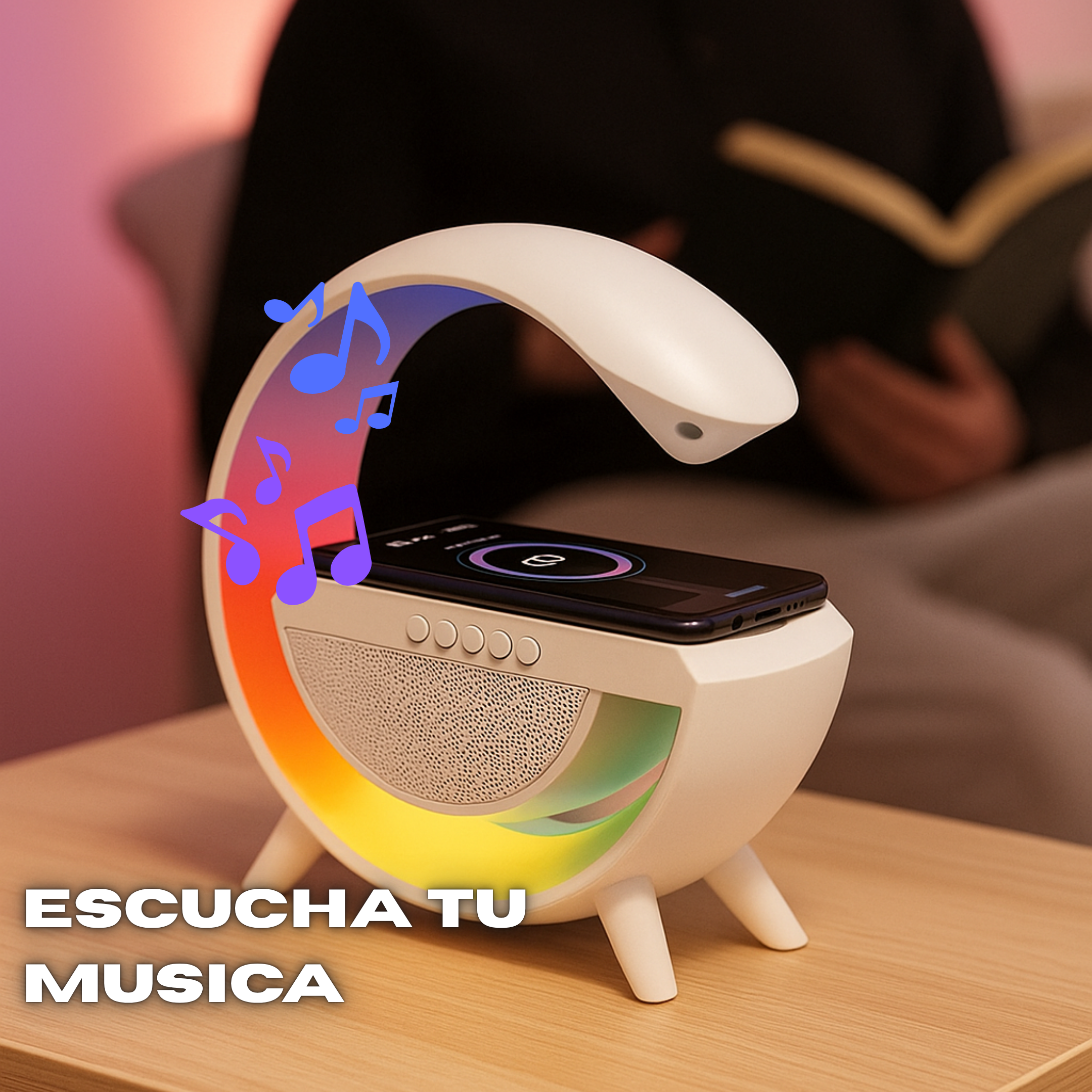 LÁMPARA INTELIGENTE RGB CON PARLANTE BLUETOOTH Y CARGADOR